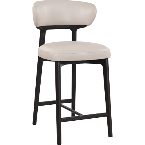 Okayama Counter Stool in Wheat Neutral Leather & Dark Wood (Set of 2)